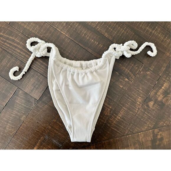 Aerie Offline White Scrunchie Side Tie Cheeky Bikini Bottoms Size Small - Picture 2 of 3